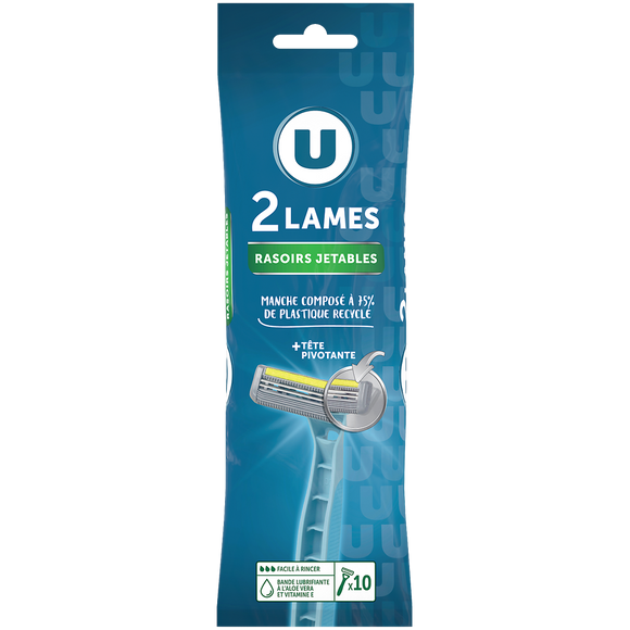 U Rasoirs jetables 2 lames homme tête pivotante, x10