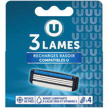 U Recharge rasoir homme 3 lames x4