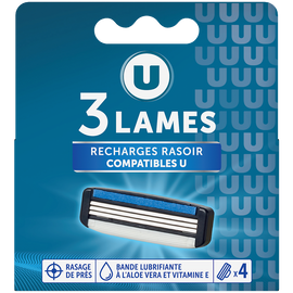 U Recharge rasoir homme 3 lames x4