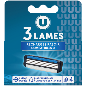 U Recharge rasoir homme 3 lames x4