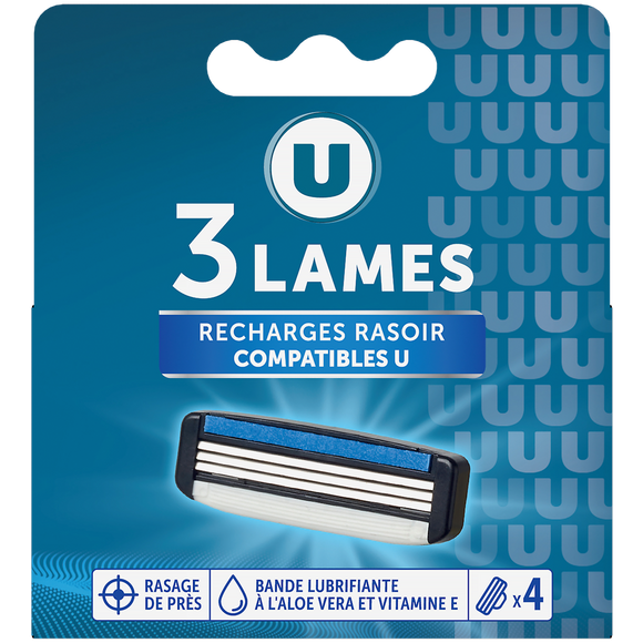 U Recharge rasoir homme 3 lames x4