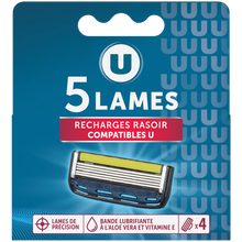 U Recharge rasoir homme 5 lames x4