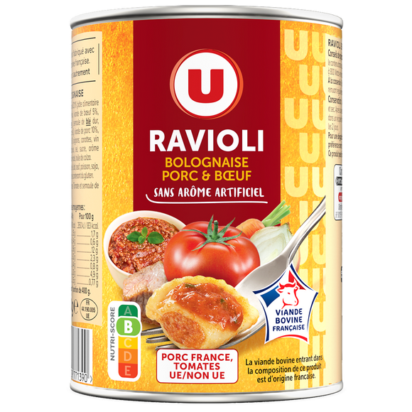 U Ravioli bolognaise porc boeuf VBF, boîte 400g