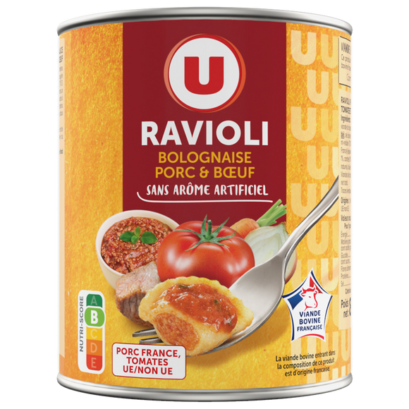 U Ravioli bolognaise porc boeuf VBF, boîte 800g