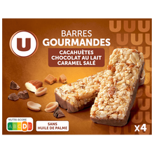 U Barres de céréales gourmandes cacahuètes chocolat caramel, x4 - 140g