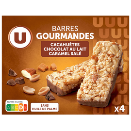 U Barres de céréales gourmandes cacahuètes chocolat caramel U 140g x4