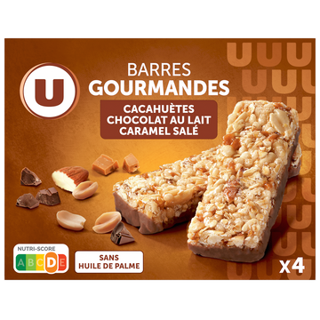 U Barres de céréales gourmandes cacahuètes chocolat caramel U 140g x4