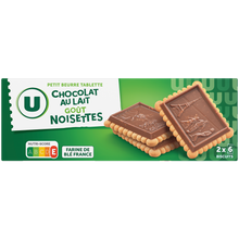 U Petit Beurre tablette chocolat au lait et goût noisettes, paquet 150G