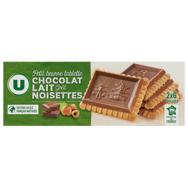 U Petit Beurre tablette chocolat au lait et goût noisettes, paquet 150G