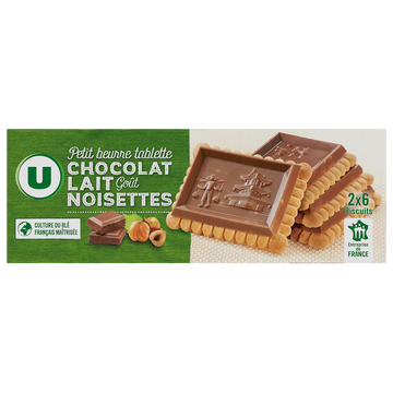 U Petit Beurre tablette chocolat au lait et goût noisettes, paquet 150G