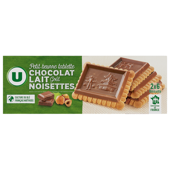 U Petit Beurre tablette chocolat au lait et goût noisettes, paquet 150G