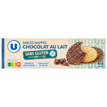 U SANS GLUTEN Sablés nappés chocolat au lait SANS GLUTEN 150g