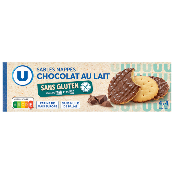 U SANS GLUTEN Sablés nappés chocolat au lait SANS GLUTEN 150g