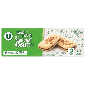 U Sablés fourrés parfum chocolat noisettes, 125g