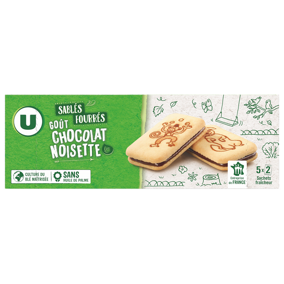 U Sablés fourrés parfum chocolat noisettes, 125g