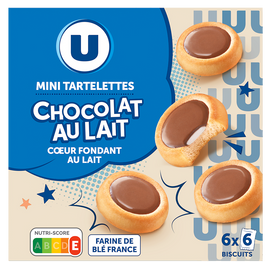 U Mini tartelette chocolat au lait coeur fondant au lait, 225g