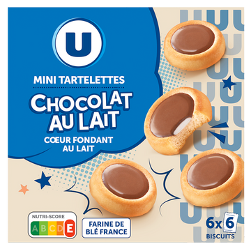 U Mini tartelette chocolat au lait coeur fondant au lait, 225g