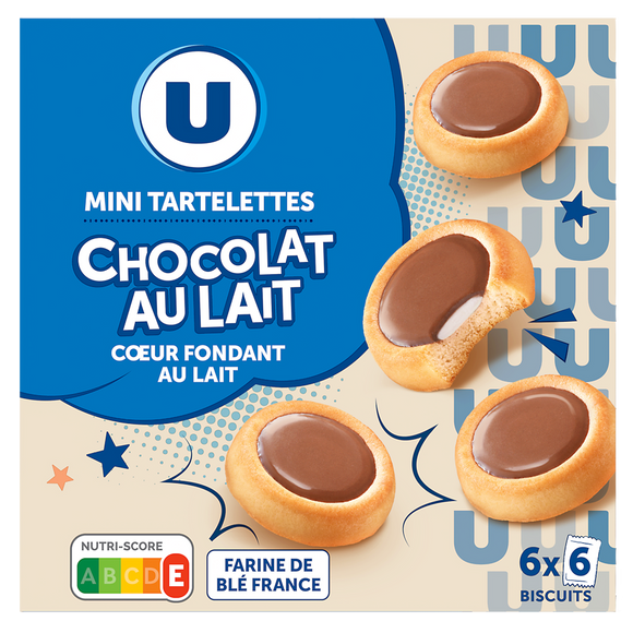 U Mini tartelette chocolat au lait coeur fondant au lait, 225g
