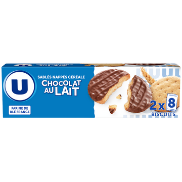 U Biscuits Sablés céréales nappés chocolat au lait - étui 200g