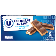 U Biscuits barre chocolat au lait fourrage lait, 125g