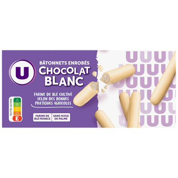 U Gâteaux Bâtonnets au chocolat blanc, paquet 150g