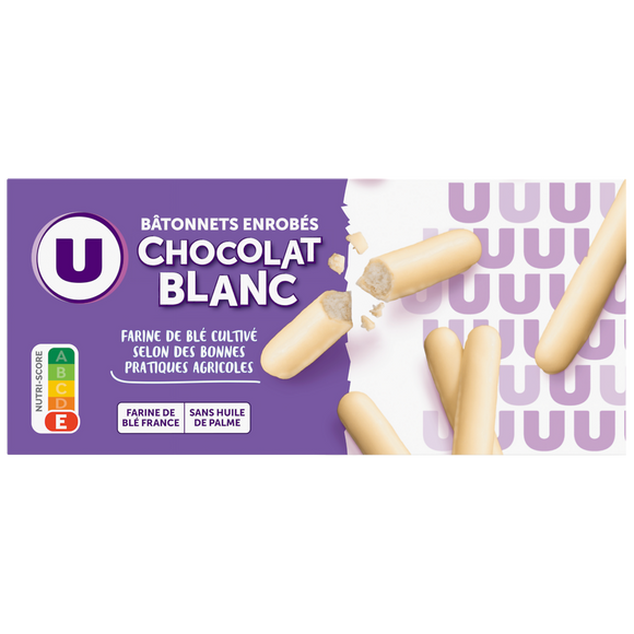 U Gâteaux Bâtonnets au chocolat blanc, paquet 150g