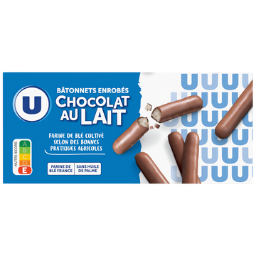 U Gâteaux Bâtonnets au chocolat au lait, paquet 150g