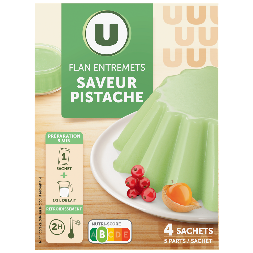 U Préparation Entremets pour flan pistache, 4 doses, 180g