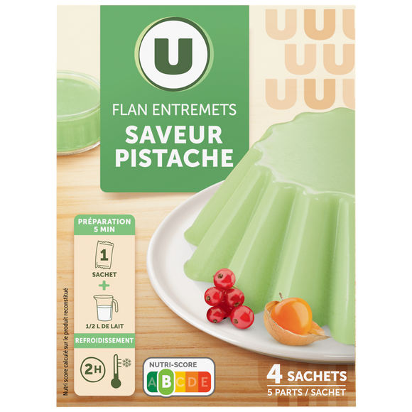 U Préparation Entremets pour flan pistache, 4 doses, 180g