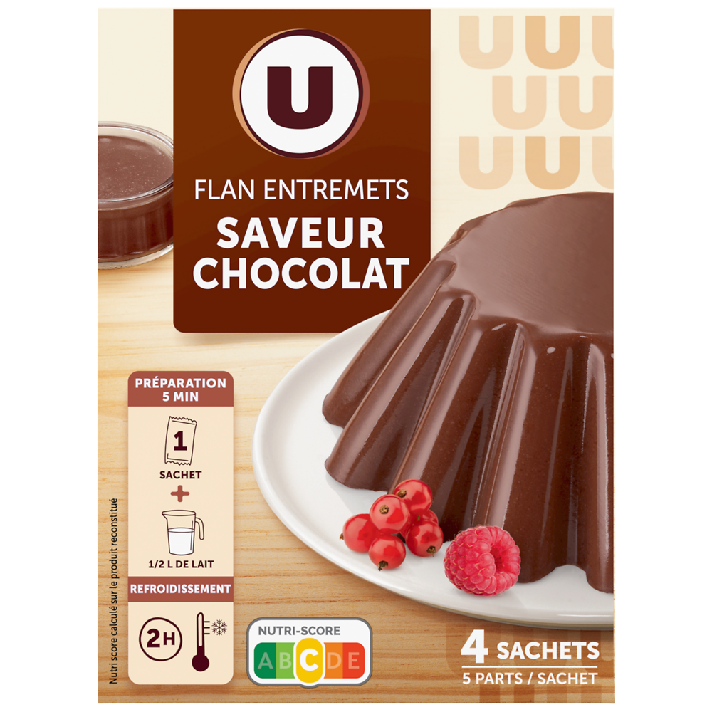 U Préparation Entremets pour flan chocolat, 4 doses, 232g
