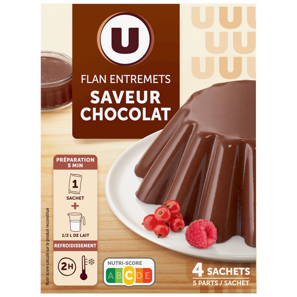 U Préparation Entremets pour flan chocolat, 4 doses, 232g