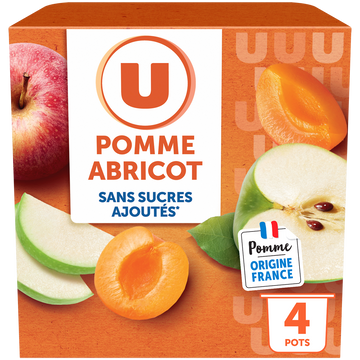U Dessert fruitier Coupelles sans sucres ajoutés pomme abricot - 4x100g