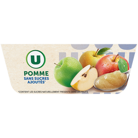 U Dessert fruitier Coupelles sans sucres ajoutés pomme nature - 4x100g