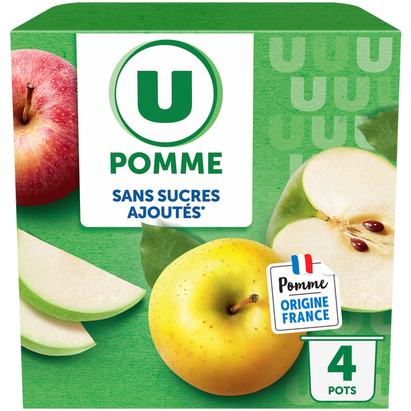 U Dessert fruitier Coupelles sans sucres ajoutés pomme nature - 4x100g