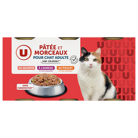 U Boîte pour chat Pâtée et morceaux agneau, saumon MSC, poulet pour chat- 3x400g