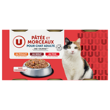 U Boîte pour chat Pâtée et morceaux viandes, 3X400gr