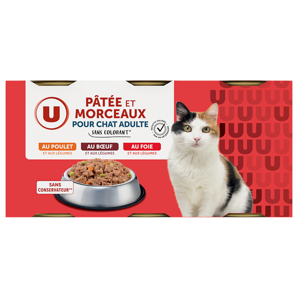 U Boîte pour chat Pâtée et morceaux viandes, 3X400gr