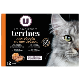 U Sachet fraicheur pour chat Terrines viande poisson, 12x85g