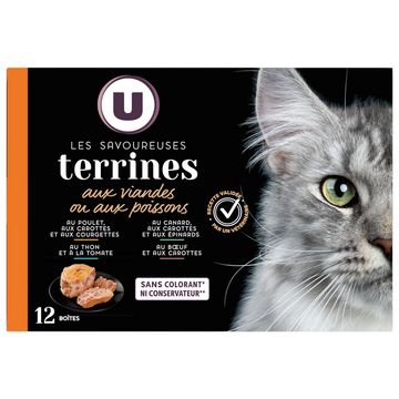 U Sachet fraicheur pour chat Terrines viande poisson, 12x85g