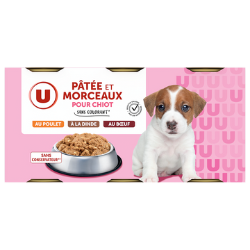 U Boîte pour chiot Pâtée et morceaux viandes, 3x400g
