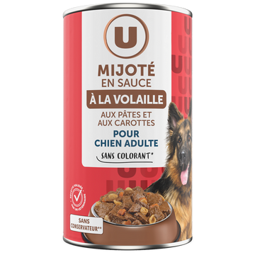 U Boîte pour chien Mijoté en sauce à la volaille pates carotte, 1.2kg