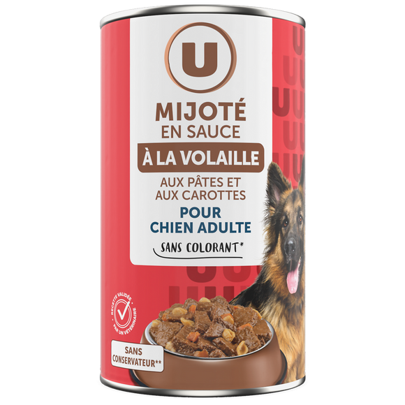 U Boîte pour chien Mijoté en sauce à la volaille pates carotte, 1.2kg