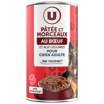 U Boîte pour chien Pâtée et morceaux boeuf et légumes, Boîte 1,2kg