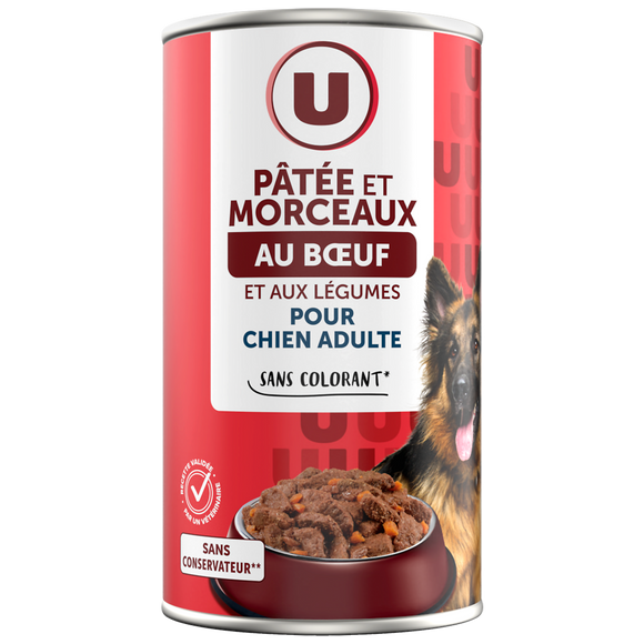 U Boîte pour chien Pâtée et morceaux boeuf et légumes, Boîte 1,2kg