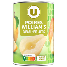 U Poires demi-fruits au sirop léger, boîte 1/2 225g