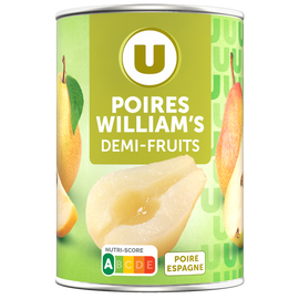 U Poires demi-fruits au sirop léger, boîte 1/2 225g