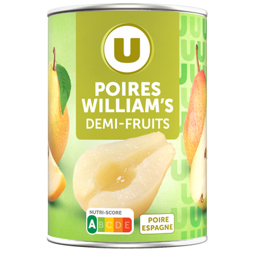 U Poires demi-fruits au sirop léger, boîte 1/2 225g