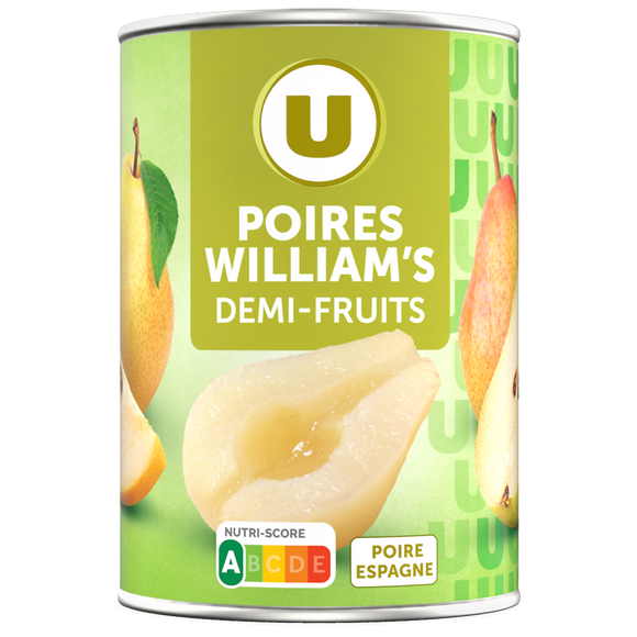 U Poires demi-fruits au sirop léger, boîte 1/2 225g