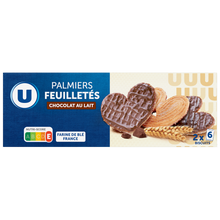 U Palmiers feuilletés nappés chocolat au lait, paquet 110g