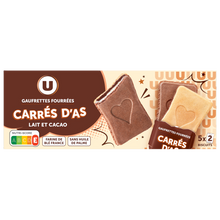 U Gaufrettes carrés d'as fourrées lait et cacao, 128g